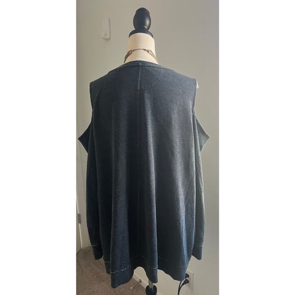 Calvin Klein Washed Black Cold Shoulder Long Sleeve Crew Neck Sweatshirt 3X - Picture 5 of 9